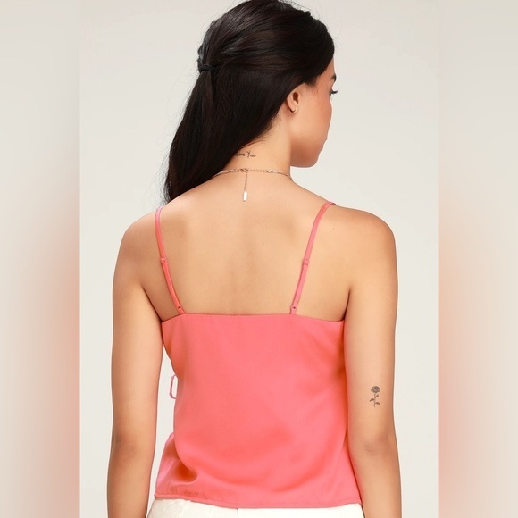 NWT Lulus Lissie Coral Pink Satin Sleeveless Wrap Spaghetti Strap Tank Top - Picture 6 of 7